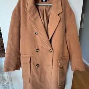 Boohoo Tan Teddy Double-Breasted Jacket